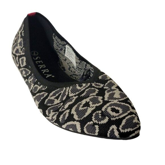 Serra Leopard Knit Flats Shoes 7 Recycled Washable Pointy Animal Print Mobwife - Picture 1 of 9